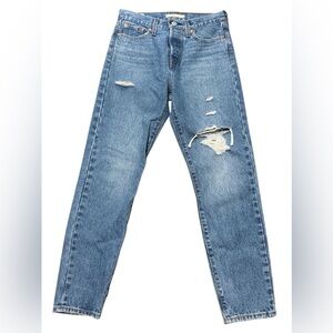 Levis Iconic Wedgie Jeans Size 26 Blue Medium Wash Distressed Premium Denim